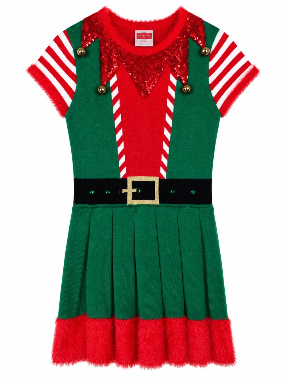 Holiday Time Elf Costume Dress Sequin Bow Jingle Bells Christmas Small
